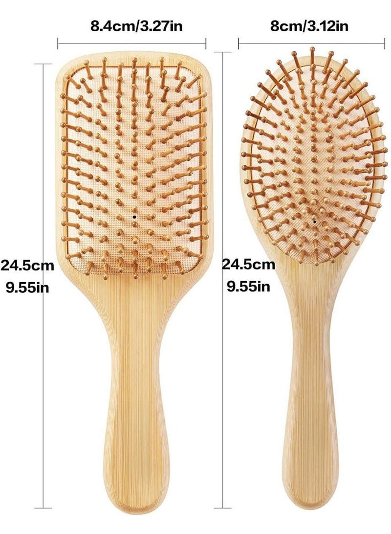 AEENAA Bamboo Hair Brush Set Paddle and Oval Design Wooden Pins Anti Static Scalp Massage For Daily Hair Care - Image 4